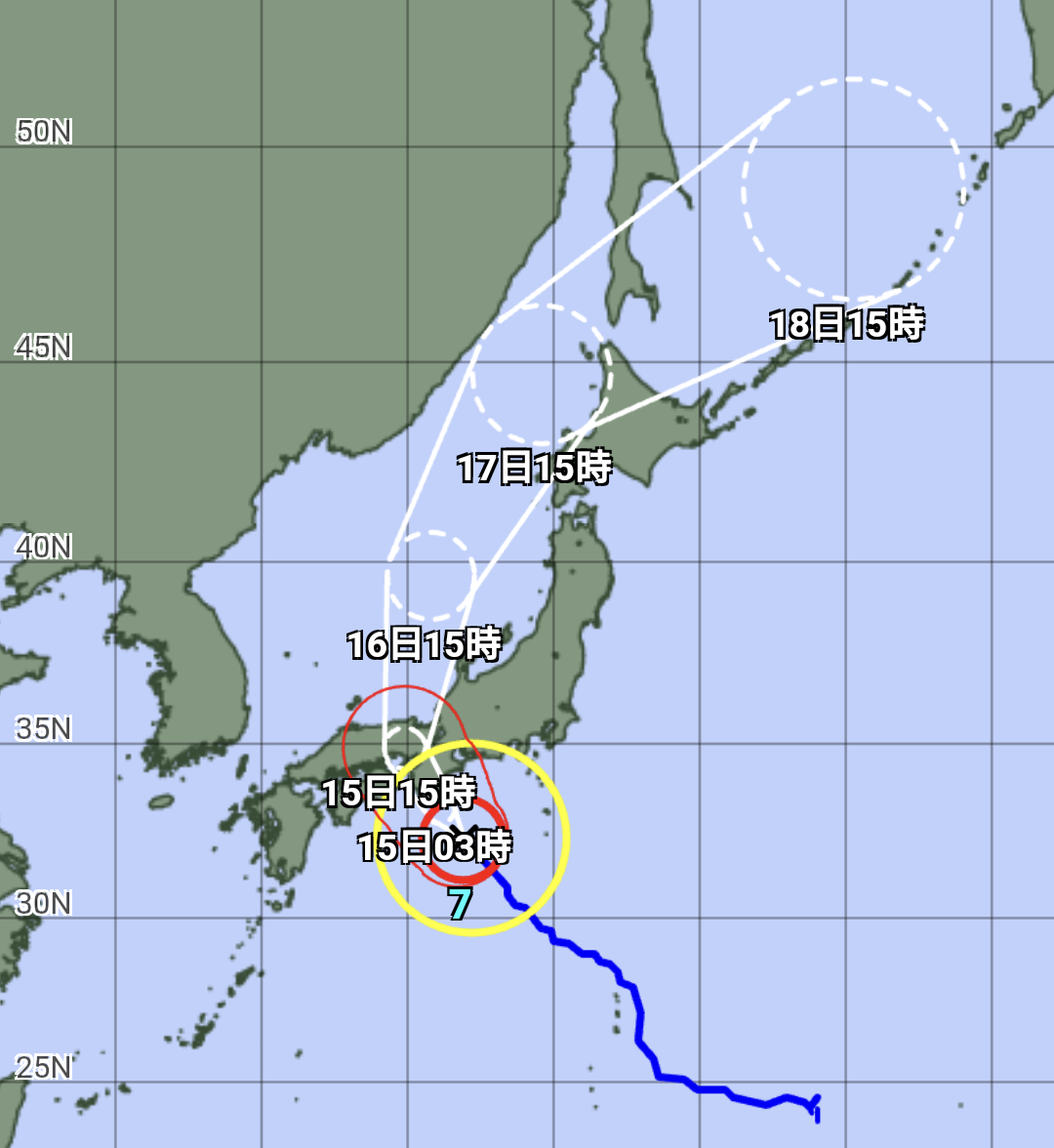 台風7号は強い勢力を保ちながら本州へと上陸。最大瞬間風速も50メートル近く